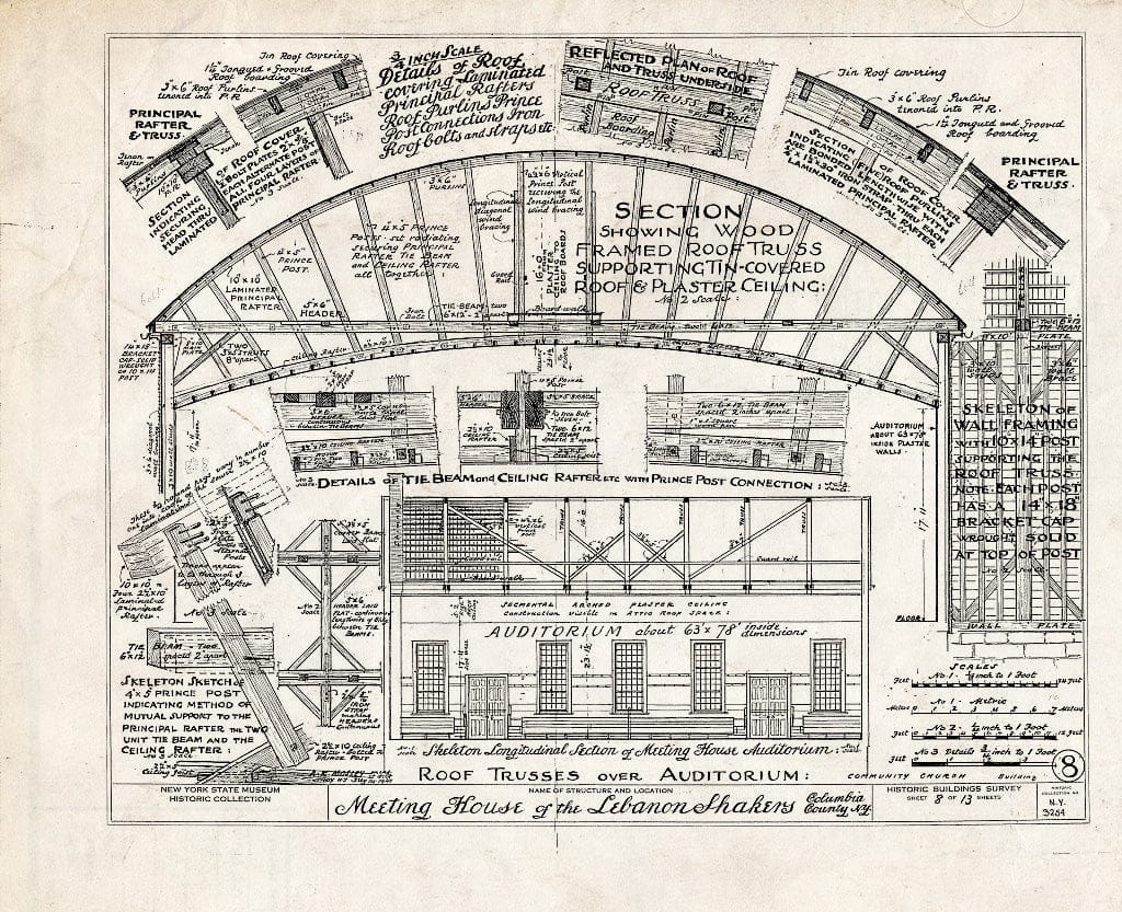 Blueprint HABS NY,11-NELEB.V,3- (Sheet 8 of 13) - Shaker Meetinghouse (Second), Shaker Road, New Lebanon, Columbia County, NY