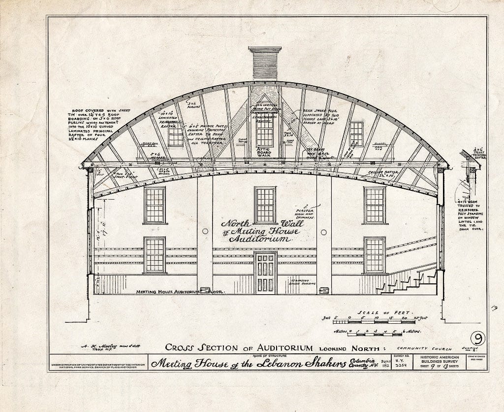 Blueprint HABS NY,11-NELEB.V,3- (Sheet 9 of 13) - Shaker Meetinghouse (Second), Shaker Road, New Lebanon, Columbia County, NY