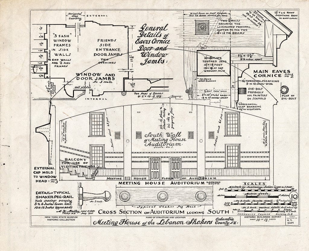 Blueprint HABS NY,11-NELEB.V,3- (Sheet 10 of 13) - Shaker Meetinghouse (Second), Shaker Road, New Lebanon, Columbia County, NY
