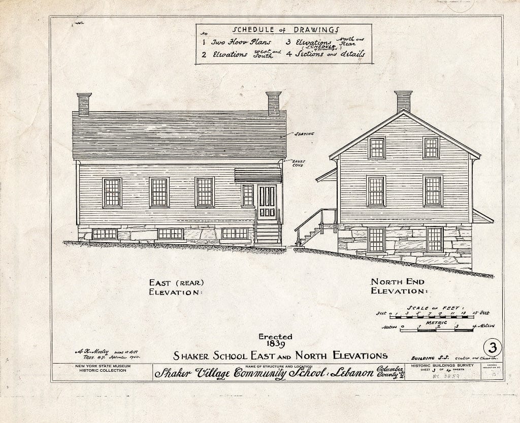 Blueprint HABS NY,11-NELEB.V,10- (Sheet 3 of 4) - Shaker Schoolhouse, Shaker Road, New Lebanon, Columbia County, NY
