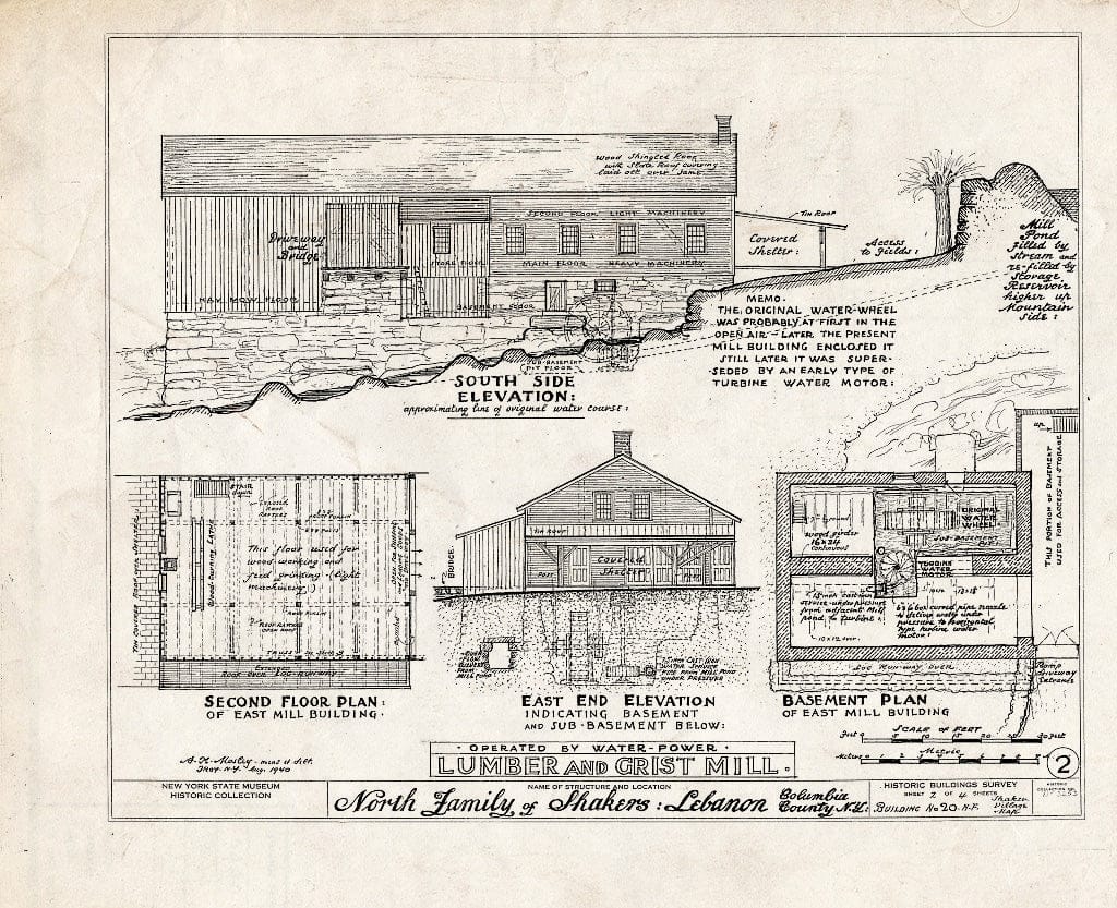 Blueprint HABS NY,11-NELEB.V,33- (Sheet 2 of 4) - Shaker North Family, Lumber & Grist Mill, Shaker Road, New Lebanon, Columbia County, NY