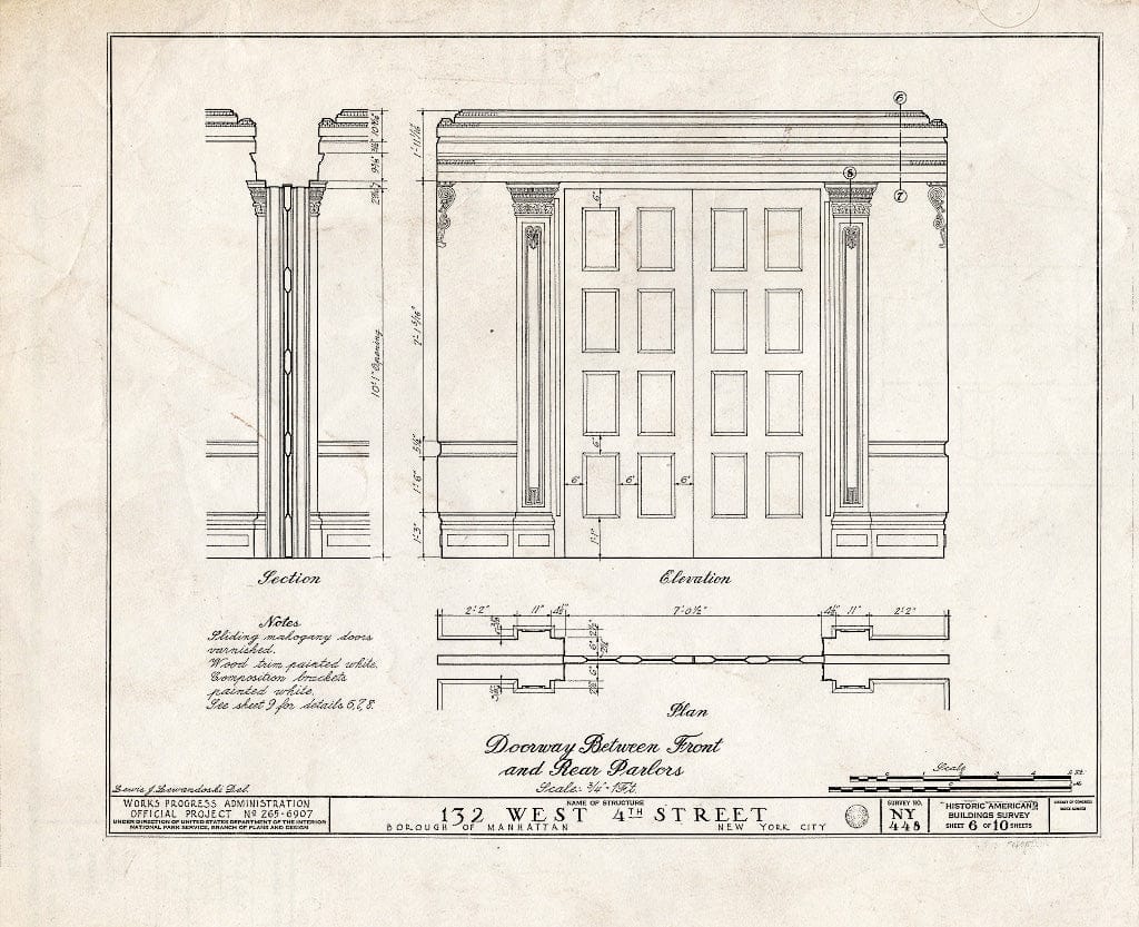Blueprint HABS NY,31-NEYO,38- (Sheet 6 of 10) - 132 West Fourth Street (Building), New York County, NY