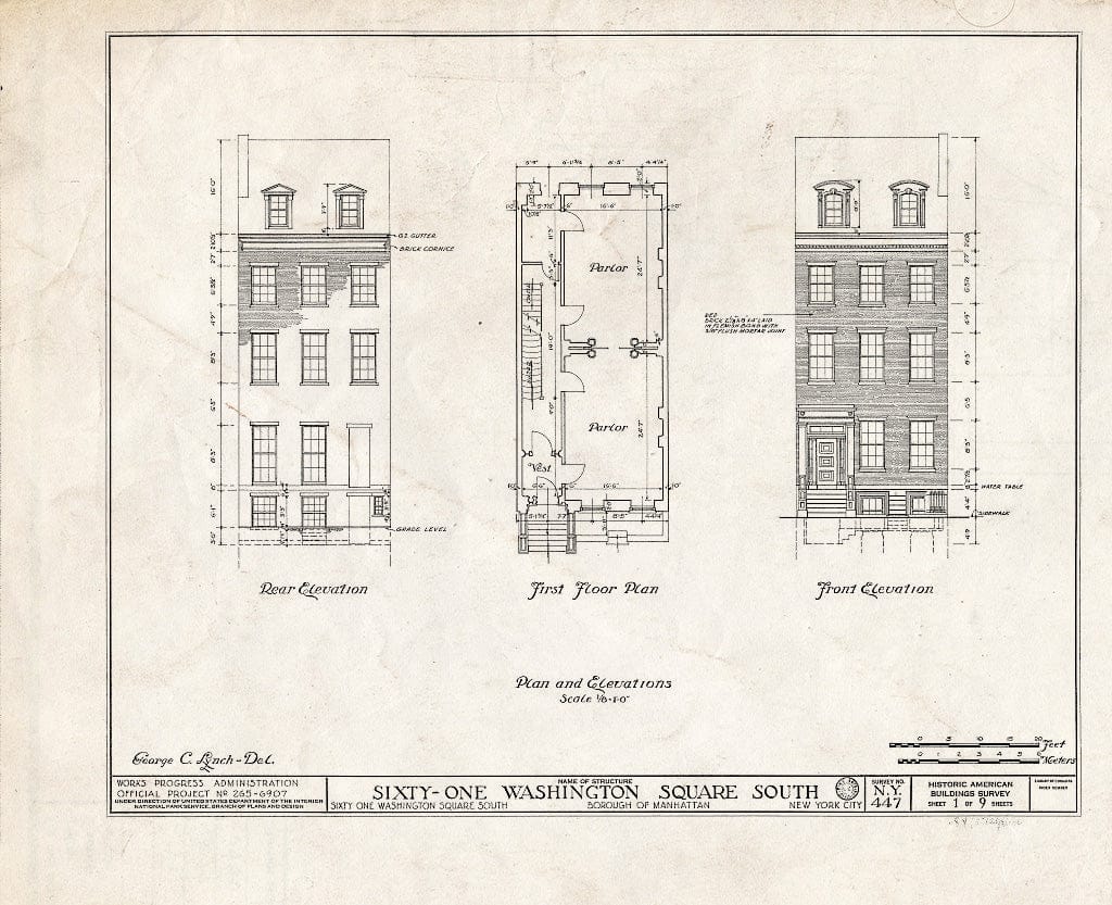Blueprint HABS NY,31-NEYO,37- (Sheet 1 of 9) - 61 Washington Square South (House), New York County, NY