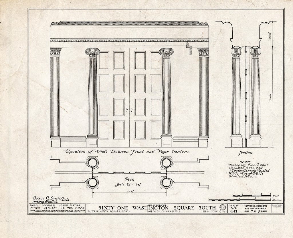 Blueprint HABS NY,31-NEYO,37- (Sheet 7 of 9) - 61 Washington Square South (House), New York County, NY