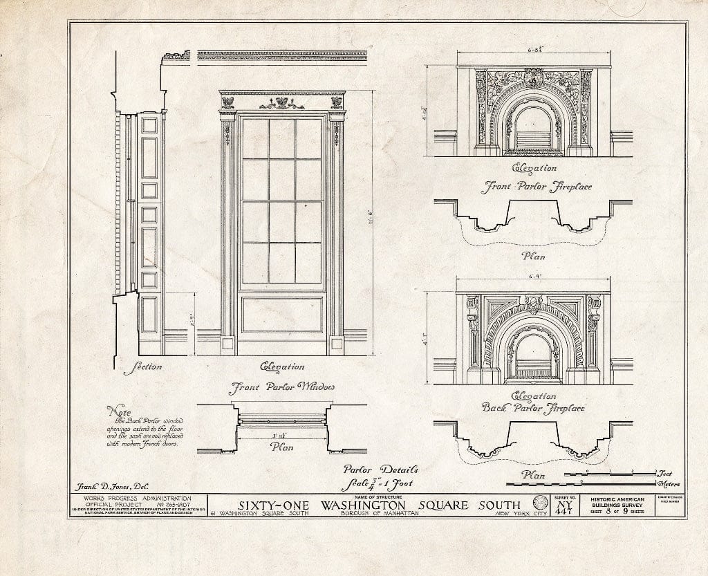 Blueprint HABS NY,31-NEYO,37- (Sheet 8 of 9) - 61 Washington Square South (House), New York County, NY
