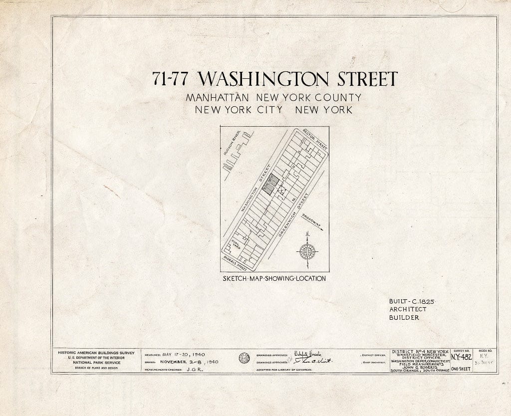 Blueprint HABS NY,31-NEYO,54L- (Sheet 0 of 1) - 71-77 Washington Street (House), New York County, NY