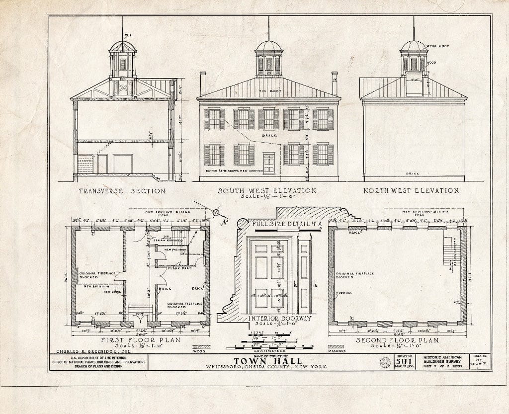 Blueprint HABS NY,33-Whit,1- (Sheet 2 of 2) - Town Hall, Park Avenue, Whitesboro, Oneida County, NY