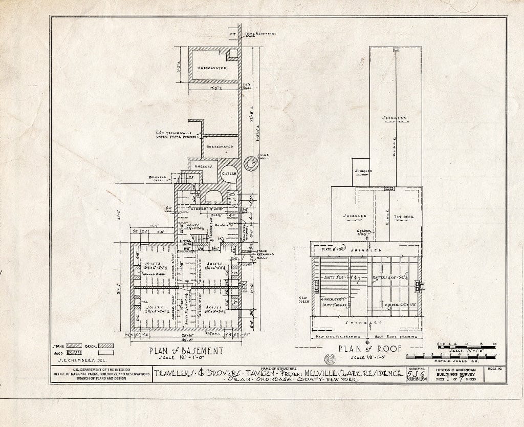 Blueprint HABS NY,34-ORA,1- (Sheet 1 of 7) - Travelers' & Drovers' Tavern, Cherry Valley Turnpike, Oran, Onondaga County, NY