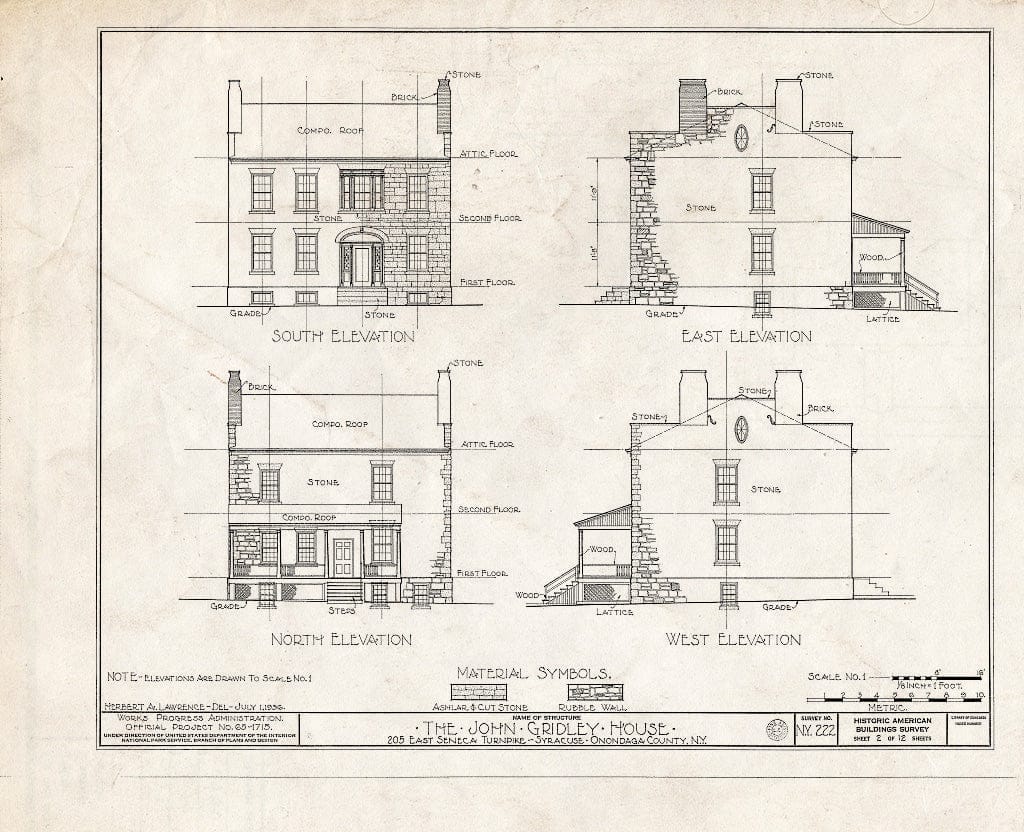 Blueprint HABS NY,34-SYRA,4- (Sheet 2 of 12) - John Gridley House, 205 East Seneca Turnpike, Syracuse, Onondaga County, NY
