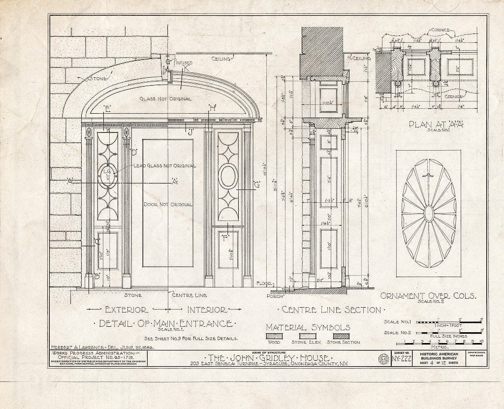 Blueprint HABS NY,34-SYRA,4- (Sheet 4 of 12) - John Gridley House, 205 East Seneca Turnpike, Syracuse, Onondaga County, NY