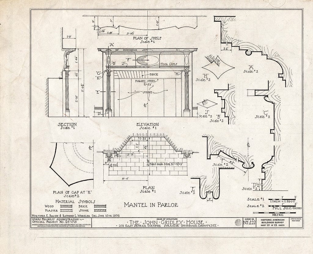 Blueprint HABS NY,34-SYRA,4- (Sheet 10 of 12) - John Gridley House, 205 East Seneca Turnpike, Syracuse, Onondaga County, NY