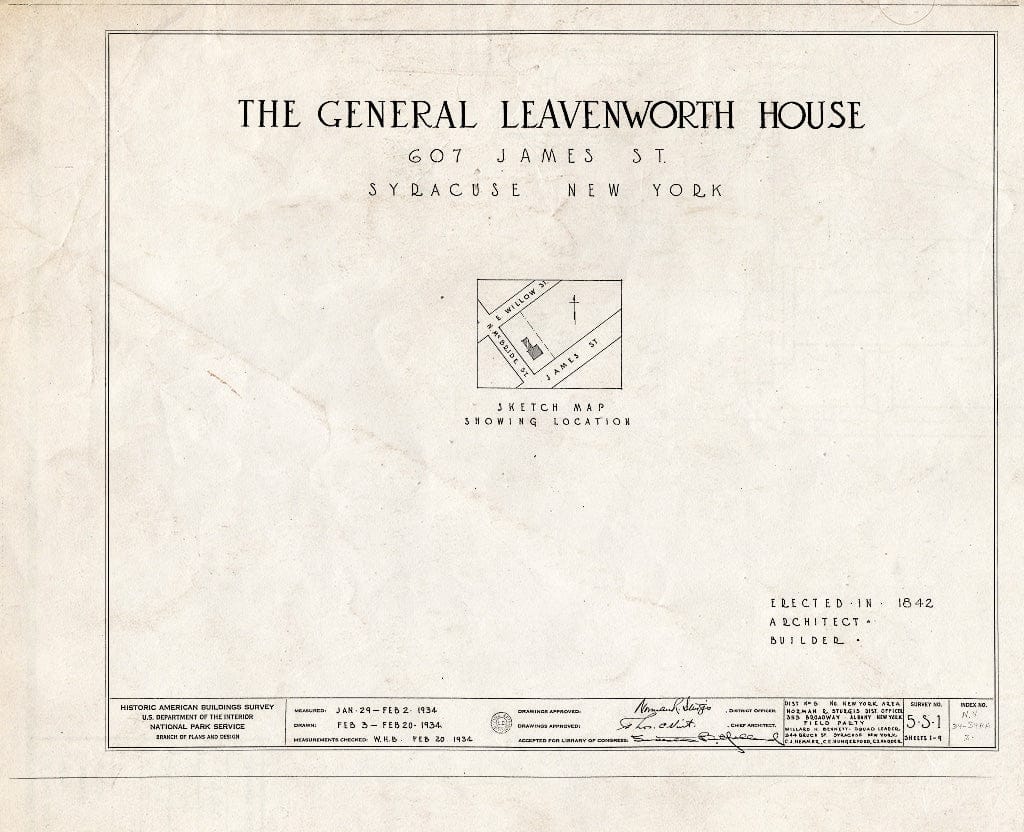 Blueprint HABS NY,34-SYRA,2- (Sheet 0 of 9) - General Leavenworth House, 607 James Street, Syracuse, Onondaga County, NY