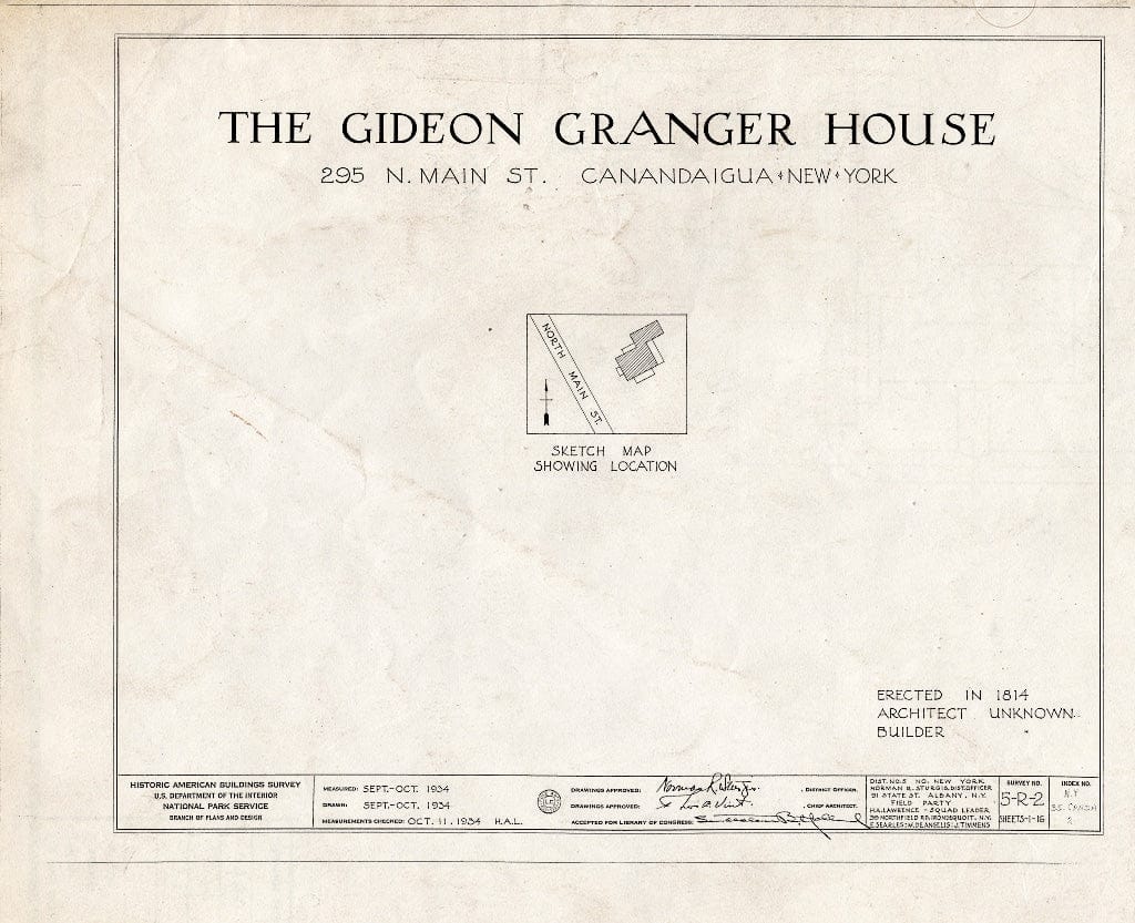 Blueprint HABS NY,35-Canda,2- (Sheet 0 of 16) - Gideon Granger House, 295 North Main Street, Canandaigua, Ontario County, NY