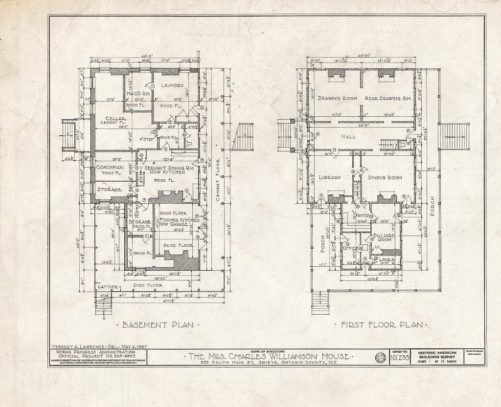 Blueprint HABS NY,35-GEN,2- (Sheet 1 of 13) - Colonel Charles Williamson House, 839 South Main Street, Geneva, Ontario County, NY