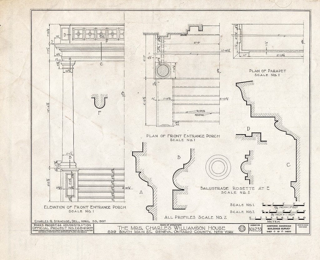 Blueprint HABS NY,35-GEN,2- (Sheet 6 of 13) - Colonel Charles Williamson House, 839 South Main Street, Geneva, Ontario County, NY