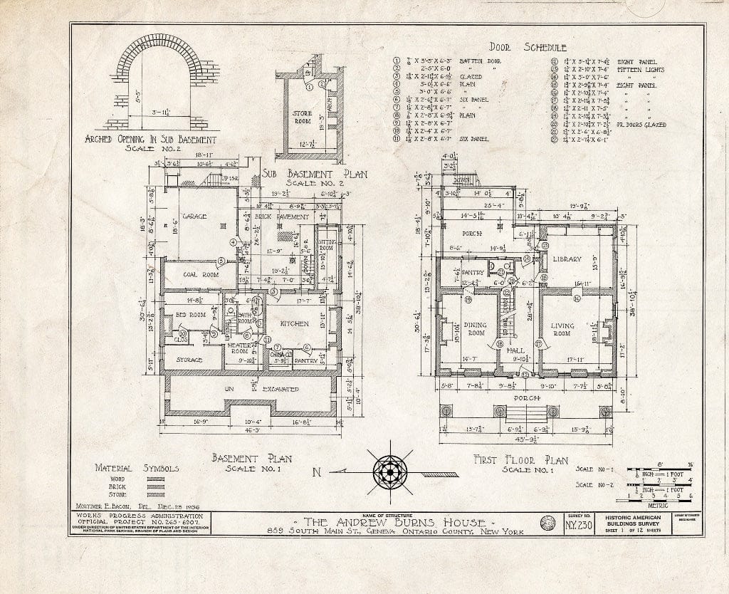 Blueprint HABS NY,35-GEN,3- (Sheet 1 of 12) - Andrew Burns House, 859 South Main Street, Geneva, Ontario County, NY