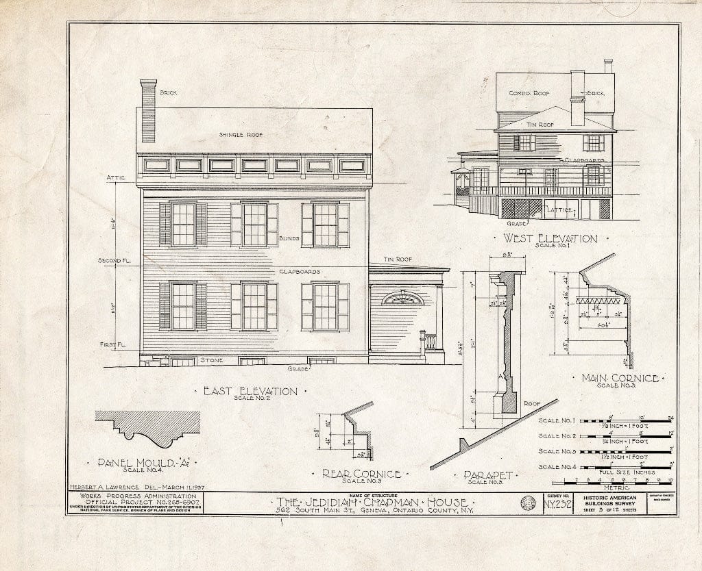 Blueprint HABS NY,35-GEN,4- (Sheet 3 of 12) - Jedidiah Chapman House, 562 South Main Street, Geneva, Ontario County, NY