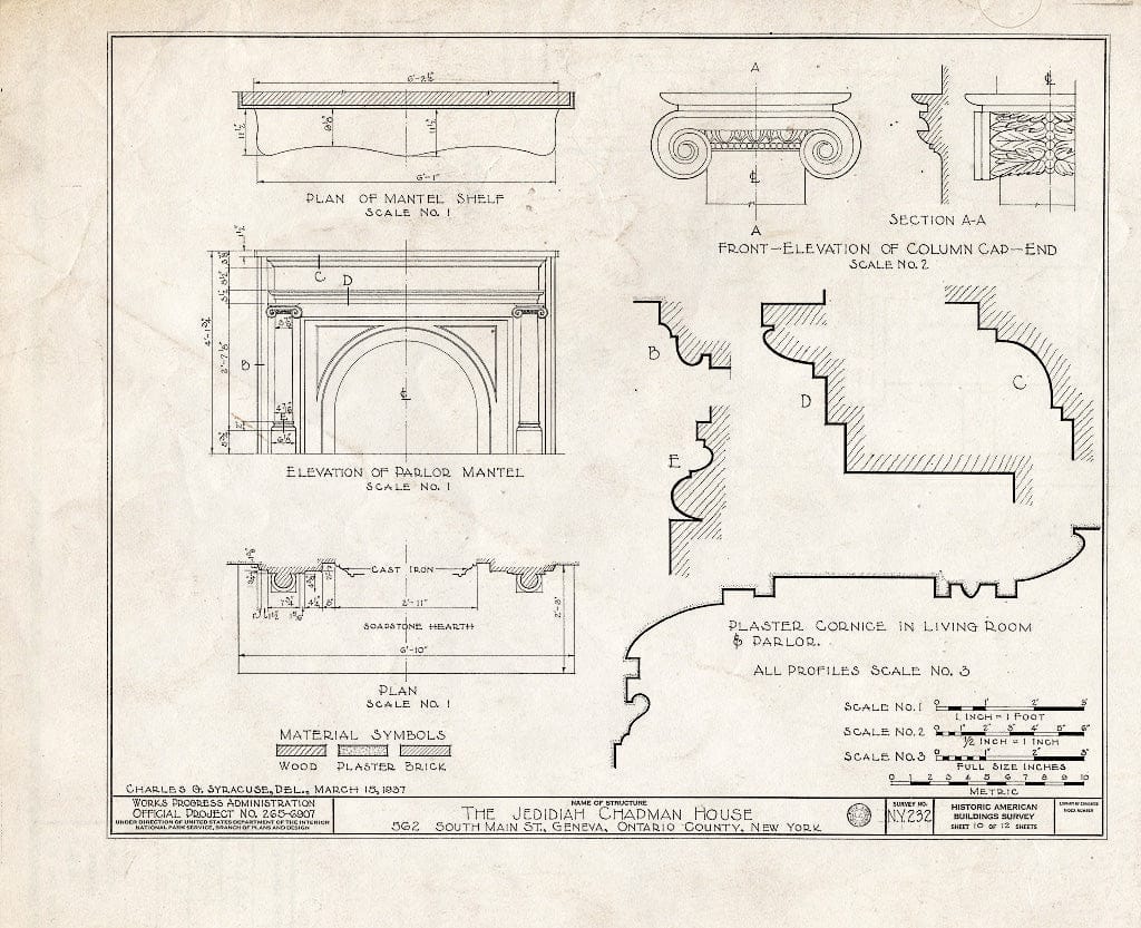 Blueprint HABS NY,35-GEN,4- (Sheet 10 of 12) - Jedidiah Chapman House, 562 South Main Street, Geneva, Ontario County, NY