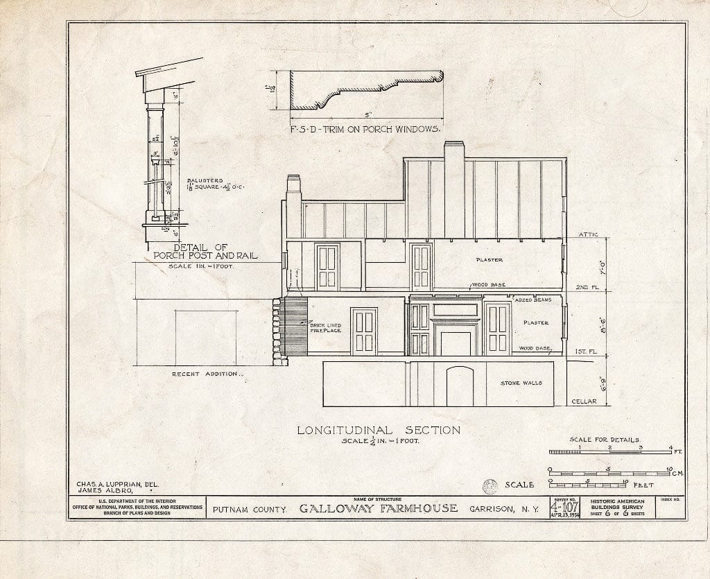 Blueprint HABS NY,40-GARI,1- (Sheet 6 of 6) - Galloway Farmhouse, Manitou Road, Garrison, Putnam County, NY