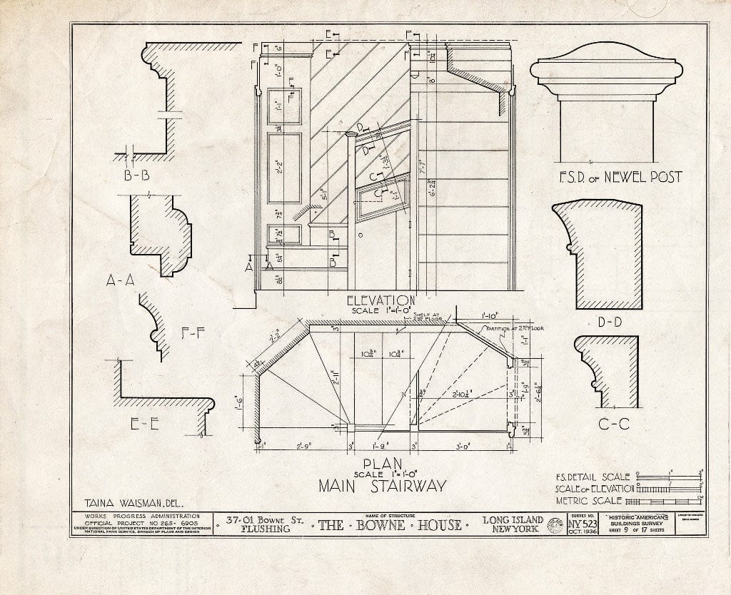 Blueprint HABS NY,41-Flush,5- (Sheet 9 of 17) - Bowne House, 37-01 Bowne Street, Flushing, Queens County, NY
