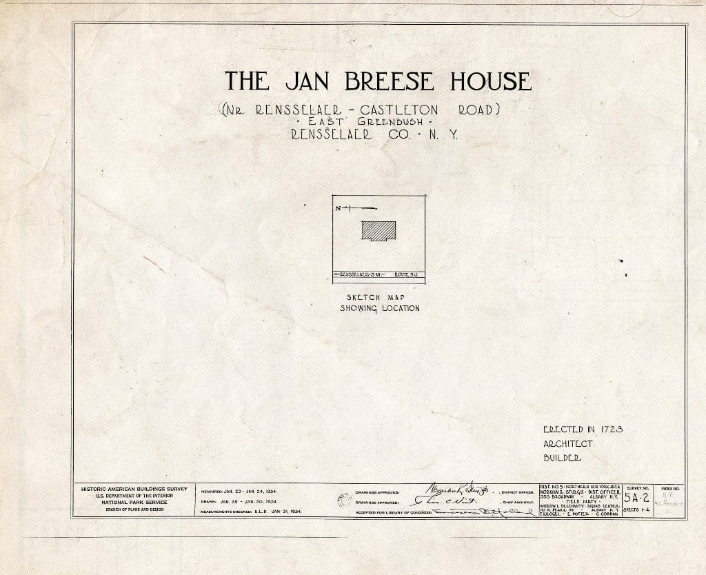 Blueprint HABS NY,42-GREBUE,1- (Sheet 0 of 4) - Jan Breese House, Castleton Road, East Greenbush, Rensselaer County, NY