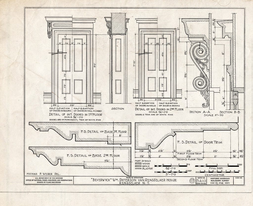 Blueprint HABS NY,42-RENLA,1- (Sheet 12 of 14) - Beverwyck, Washinghton Avenue Extension, Rensselaer, Rensselaer County, NY