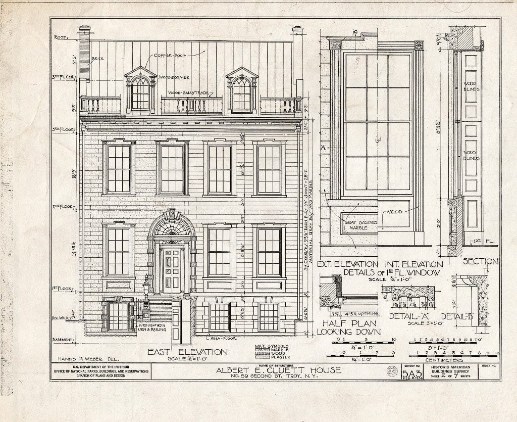 Blueprint HABS NY,42-Troy,1- (Sheet 2 of 7) - Albert Cluett House, 59 Second Street, Troy, Rensselaer County, NY