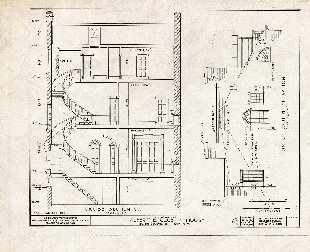 Blueprint HABS NY,42-Troy,1- (Sheet 3 of 7) - Albert Cluett House, 59 Second Street, Troy, Rensselaer County, NY