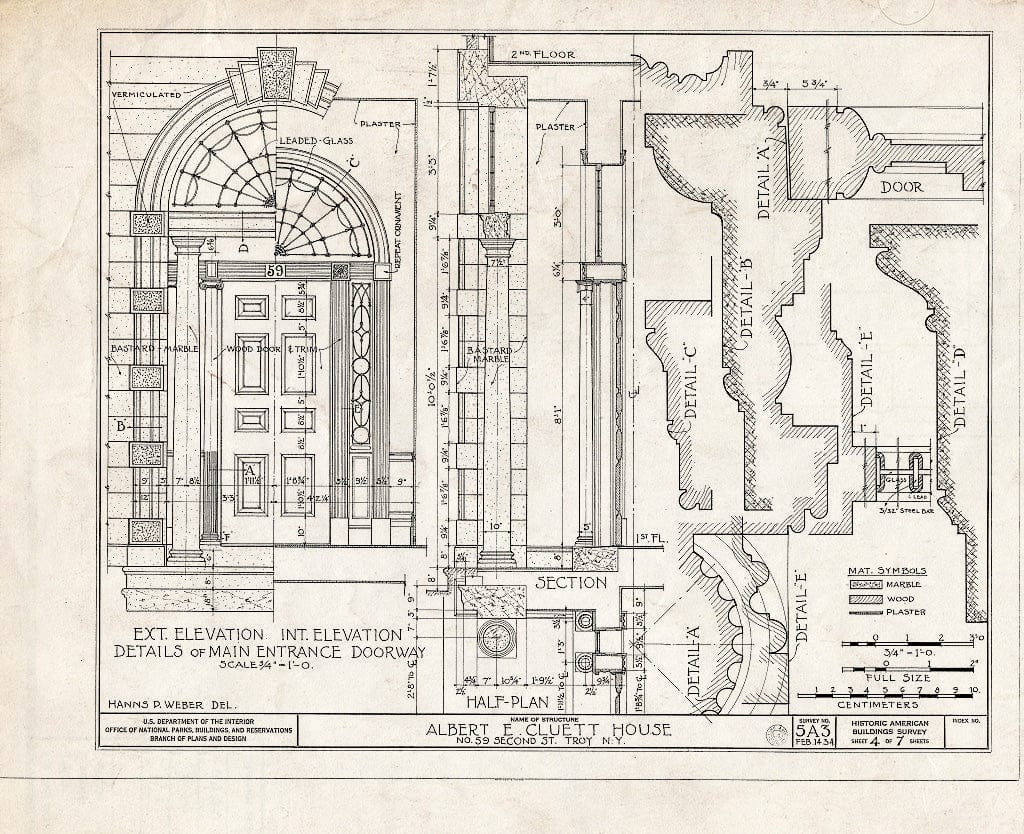 Blueprint HABS NY,42-Troy,1- (Sheet 4 of 7) - Albert Cluett House, 59 Second Street, Troy, Rensselaer County, NY