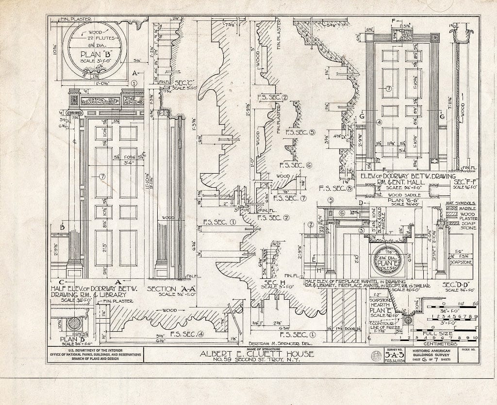 Blueprint HABS NY,42-Troy,1- (Sheet 6 of 7) - Albert Cluett House, 59 Second Street, Troy, Rensselaer County, NY