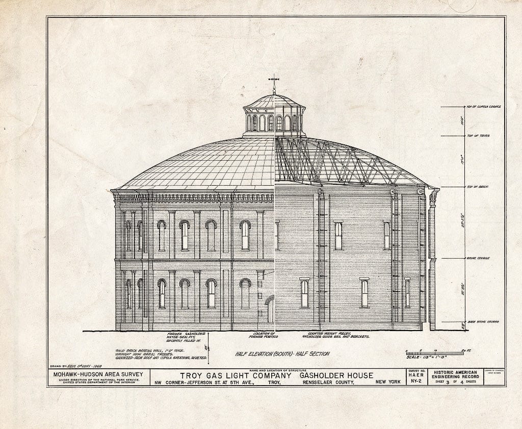 Blueprint HAER NY,42-Troy,5- (Sheet 3 of 4) - Troy Gas Light Company, Gasholder House, Jefferson Street & Fifth Avenue, Troy, Rensselaer County, NY