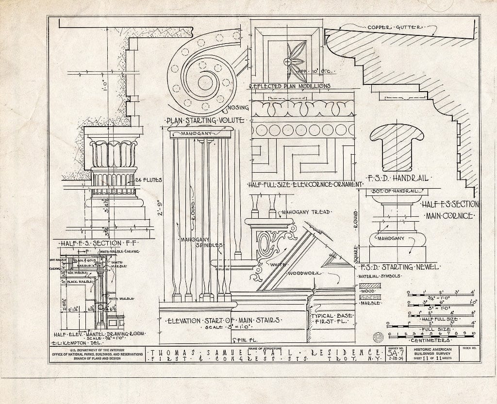 Blueprint HABS NY,42-Troy,2- (Sheet 11 of 11) - Thomas Samuel Vail House, 46 First Street, Troy, Rensselaer County, NY