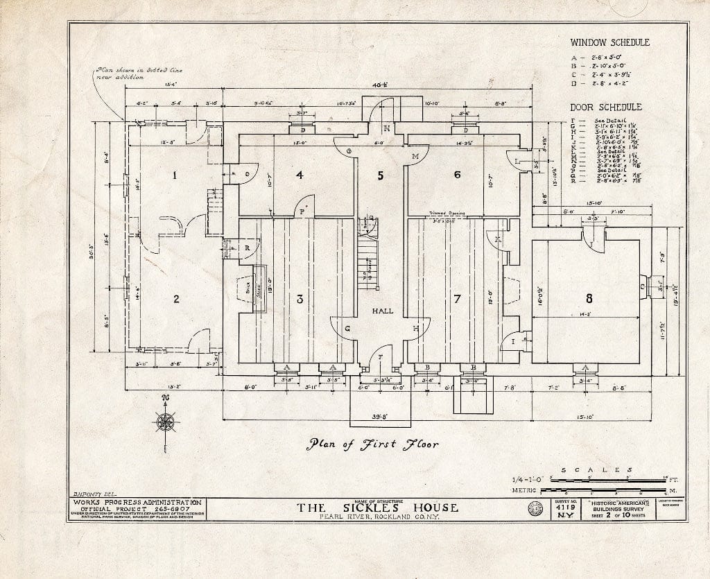 Blueprint HABS NY,44-PERL.V,1- (Sheet 2 of 10) - Sickles House, Pearl River, Rockland County, NY