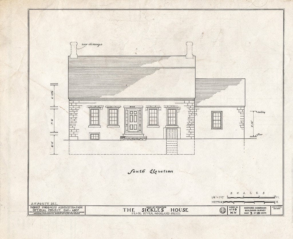 Blueprint HABS NY,44-PERL.V,1- (Sheet 3 of 10) - Sickles House, Pearl River, Rockland County, NY