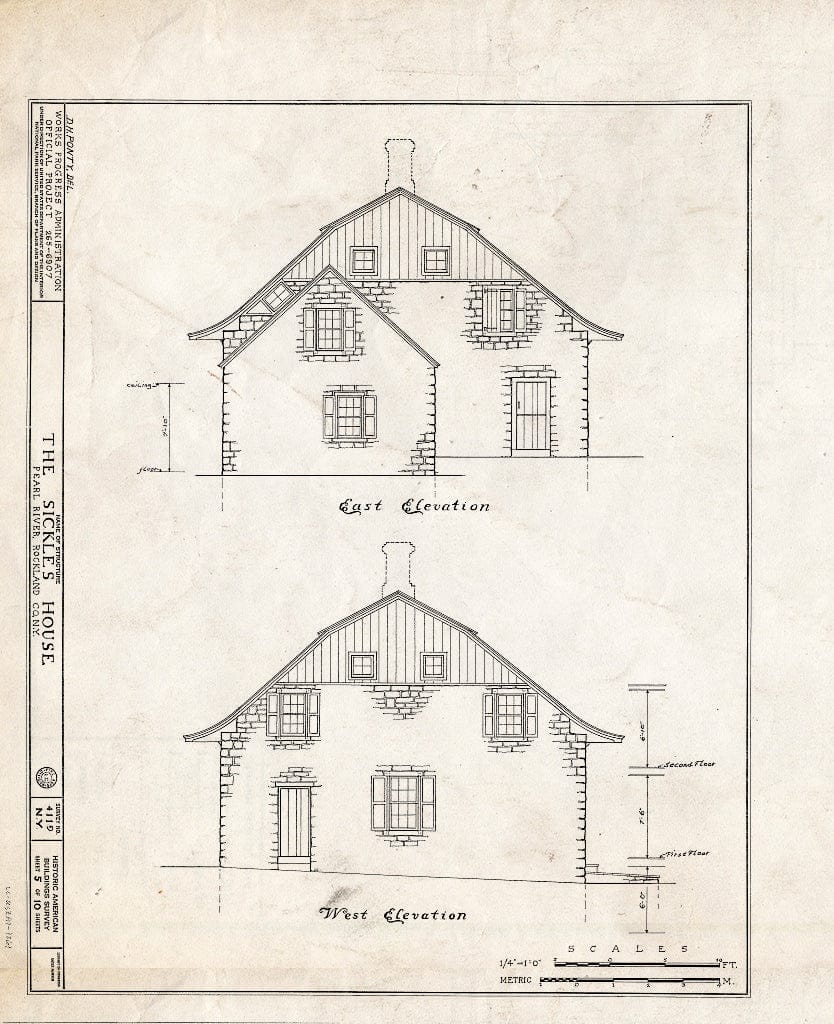 Blueprint HABS NY,44-PERL.V,1- (Sheet 5 of 10) - Sickles House, Pearl River, Rockland County, NY