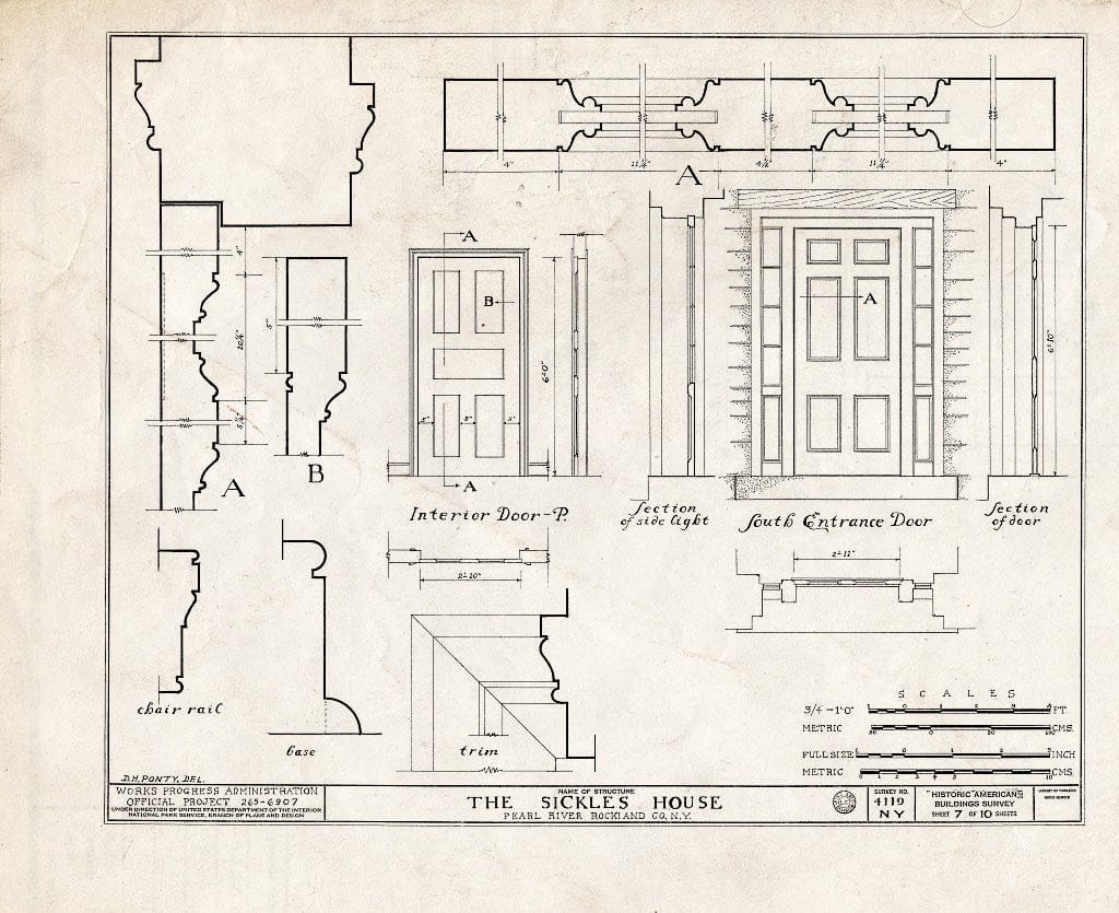 Blueprint HABS NY,44-PERL.V,1- (Sheet 7 of 10) - Sickles House, Pearl River, Rockland County, NY