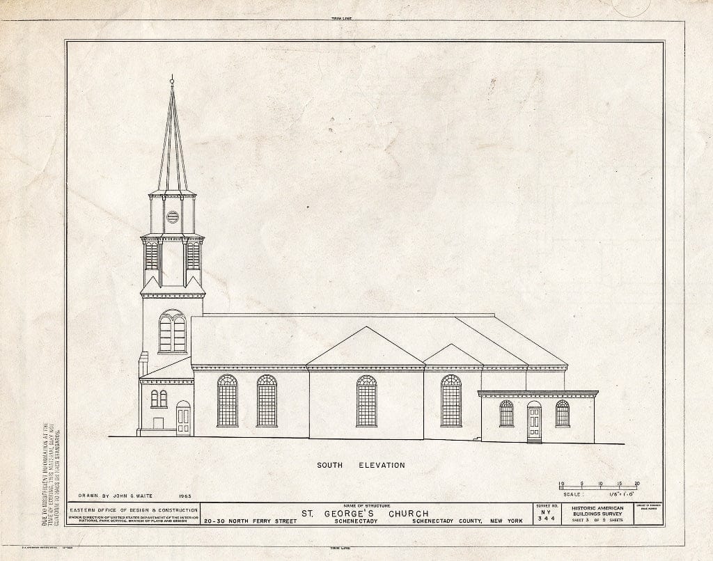 Blueprint HABS NY,47-SCHE,3- (Sheet 3 of 5) - St. George's Church, 20-30 North Ferry Street, Schenectady, Schenectady County, NY