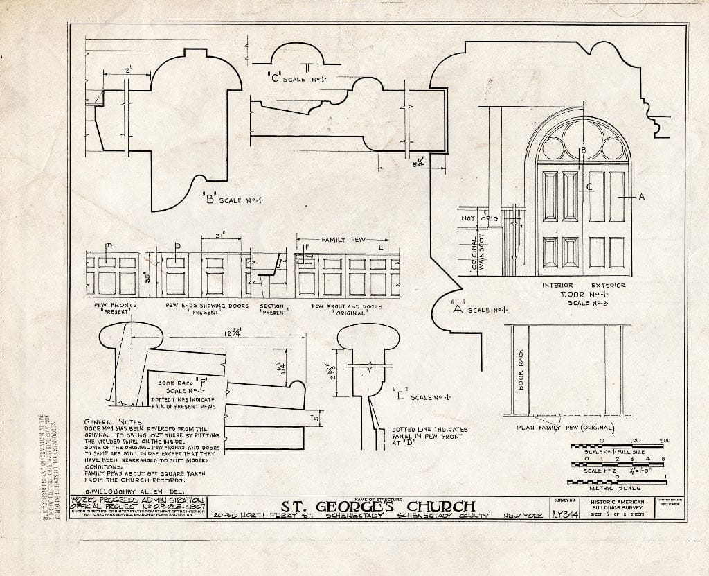 Blueprint HABS NY,47-SCHE,3- (Sheet 5 of 5) - St. George's Church, 20-30 North Ferry Street, Schenectady, Schenectady County, NY