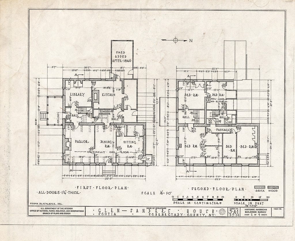 Blueprint HABS NY,47-SCOT,1- (Sheet 2 of 9) - Glen-Sanders House, 2 Sanders Avenue, Scotia, Schenectady County, NY