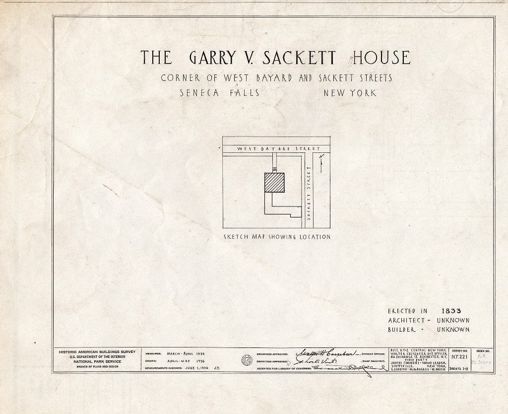Blueprint HABS NY,50-SENFA,1- (Sheet 0 of 11) - Garry V. Sackett House, West Bayard & Sackett Streets, Seneca Falls, Seneca County, NY