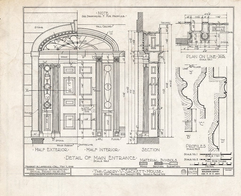 Blueprint HABS NY,50-SENFA,1- (Sheet 6 of 11) - Garry V. Sackett House, West Bayard & Sackett Streets, Seneca Falls, Seneca County, NY