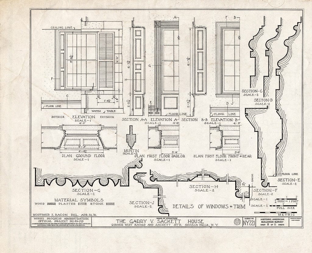 Blueprint HABS NY,50-SENFA,1- (Sheet 8 of 11) - Garry V. Sackett House, West Bayard & Sackett Streets, Seneca Falls, Seneca County, NY