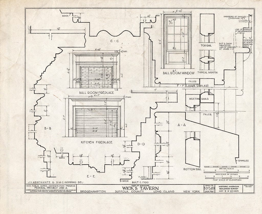 Blueprint HABS NY,52-BRIG,1- (Sheet 9 of 10) - Wick's Tavern, Montauk Highway, Bridgehampton, Suffolk County, NY