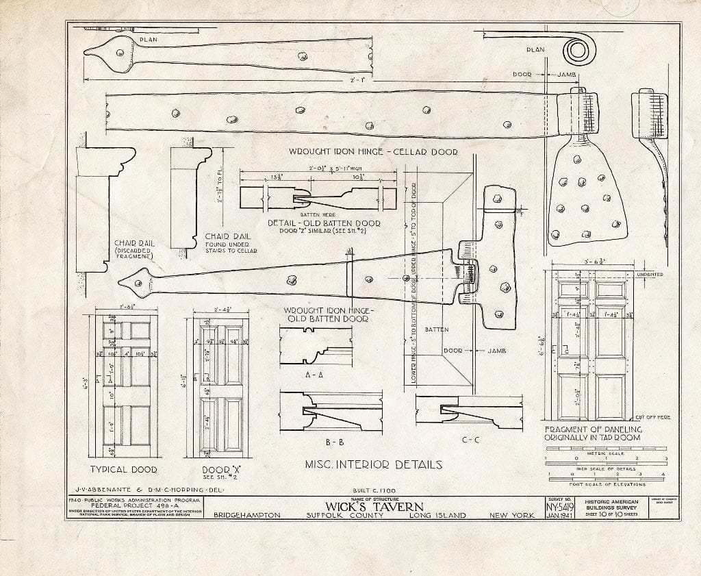 Blueprint HABS NY,52-BRIG,1- (Sheet 10 of 10) - Wick's Tavern, Montauk Highway, Bridgehampton, Suffolk County, NY