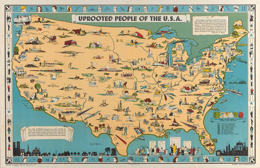 Historic Wall Map : Uprooted People Of The U.S.A. 1945 - Vintage Wall Art